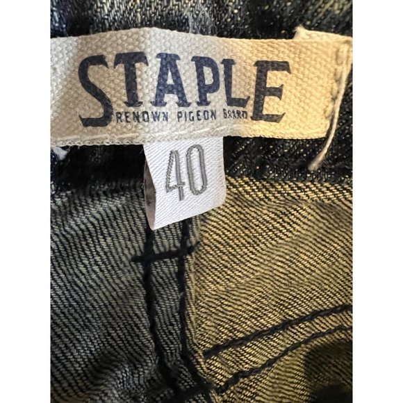 Staple Pigeon Jean Shorts Mens 40 Distressed Patches Blue Hand Sanding NEW - Picture 10 of 12